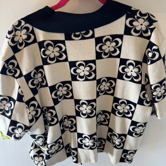 Cider Black & White Checkerboard Floral Knit Button-Down Polo – Size 3XL - Picture 10 of 10